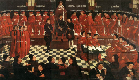 Jan Coessaet, Plechtige openingszitting van het Parlement van Mechelen op 3 januari 1474, 1578. Stadhuis Mechelen.