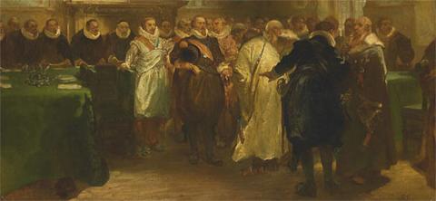 Prins Maurits van Oranje ontvangt een delegatie uit Rusland in 1614. Rijksmuseum Amsterdam